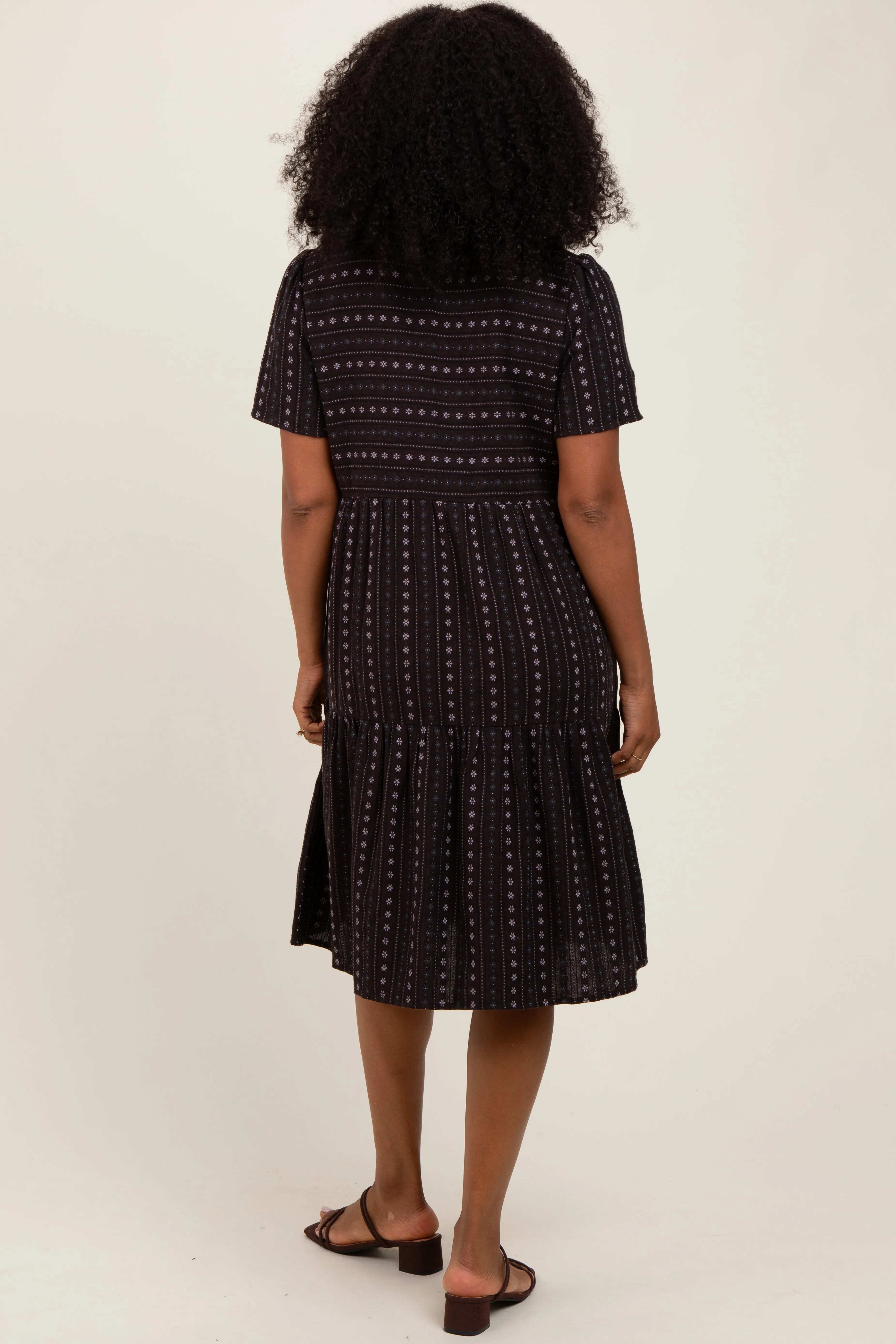 Black Floral Striped Tiered Short Sleeve Dress sold by Pinkblush product image thumbnail 4