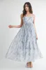 Blue Floral Scallop Edge Back Cutout Maxi Dress sold by Pinkblush