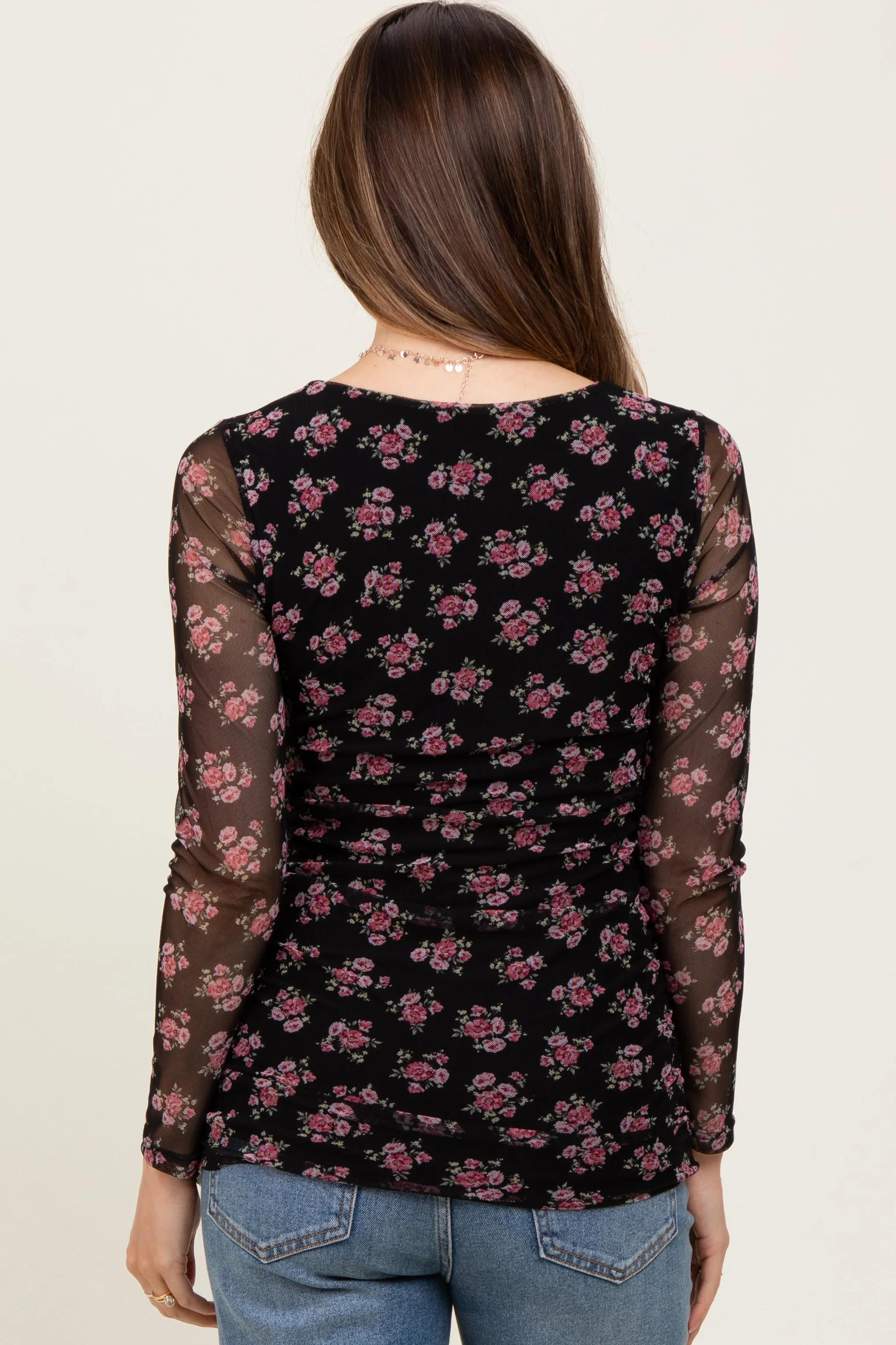 Black Square Neck Sheer Sleeve Maternity Floral Top sold by Pinkblush product image thumbnail 5