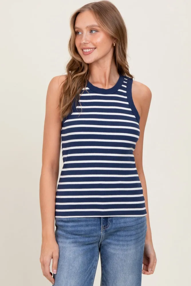Navy/White Striped Sleeveless Tank Top sold by Pinkblush