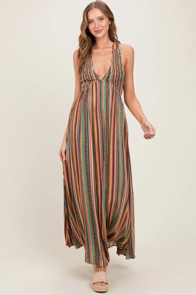 Multicolor Printed Halter Tie Back Cutout Maxi Dress sold by Pinkblush