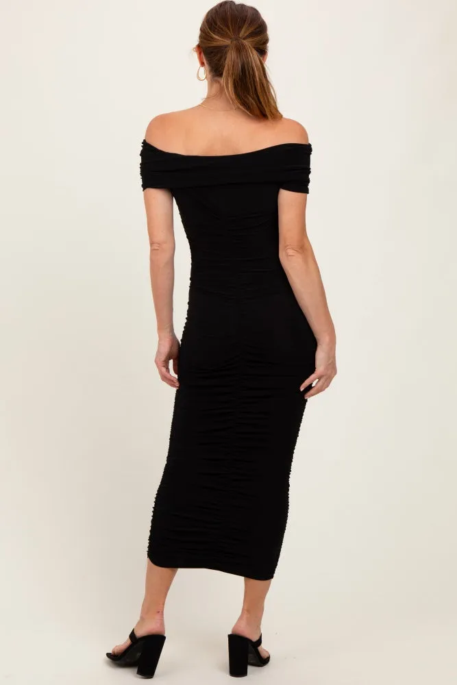 Black Off Shoulder Ruched Midi Dress sold by Pinkblush product image thumbnail 4