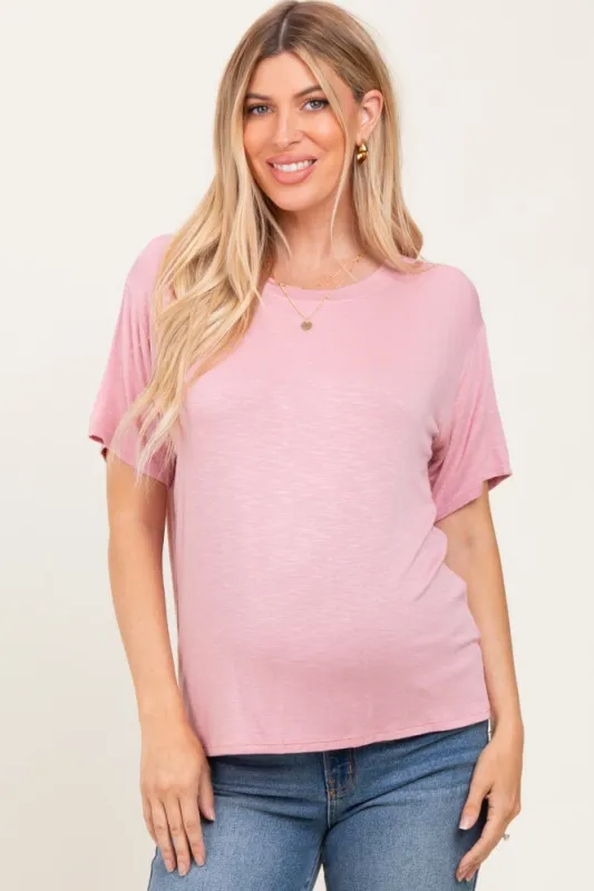Light Pink Relaxed Fit Short Sleeve Maternity Tee sold by Pinkblush