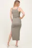 Light Olive Ribbed Fitted Side Slit Maternity Midi Dress sold by Pinkblush