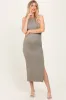 Light Olive Ribbed Fitted Side Slit Maternity Midi Dress sold by Pinkblush