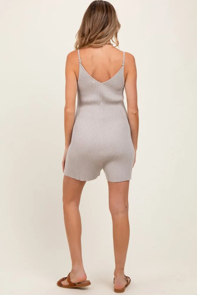Light Grey Ribbed Knit Sleeveless Maternity Romper sold by Pinkblush product image thumbnail 3