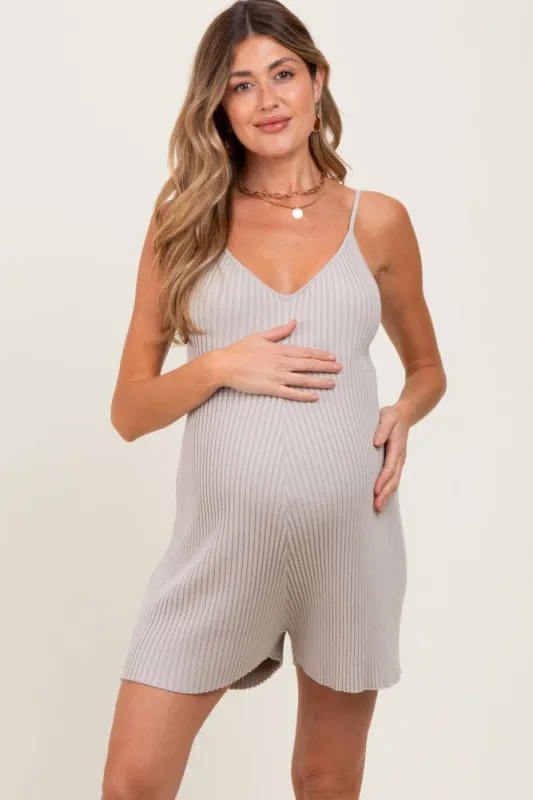 Light Grey Ribbed Knit Sleeveless Maternity Romper sold by Pinkblush