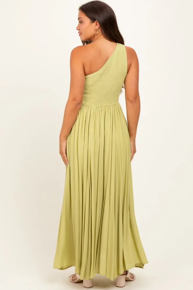 Green Smocked One Shoulder Maternity Maxi Dress sold by Pinkblush product image thumbnail 3