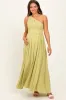 Green Smocked One Shoulder Maternity Maxi Dress sold by Pinkblush