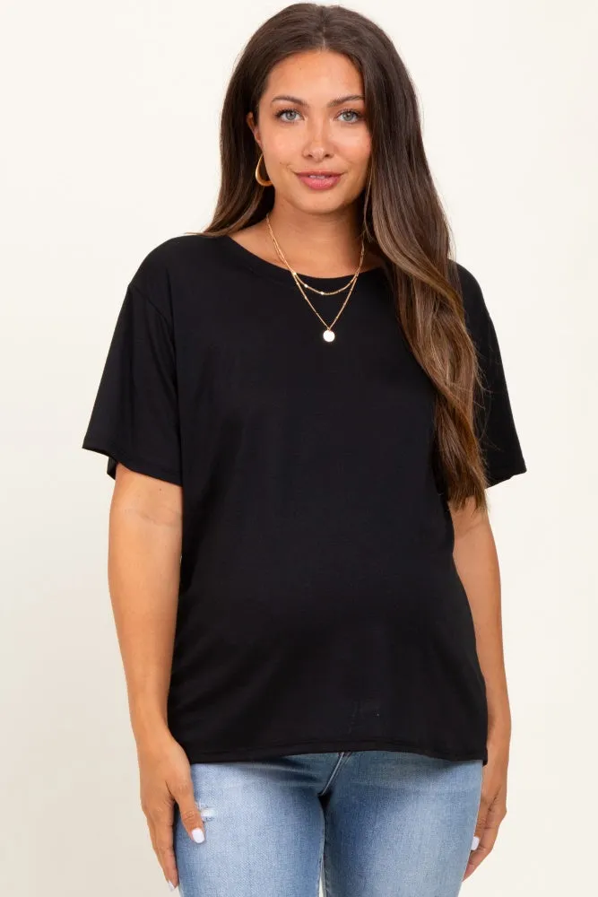 Black Relaxed Fit Short Sleeve Maternity Tee sold by Pinkblush