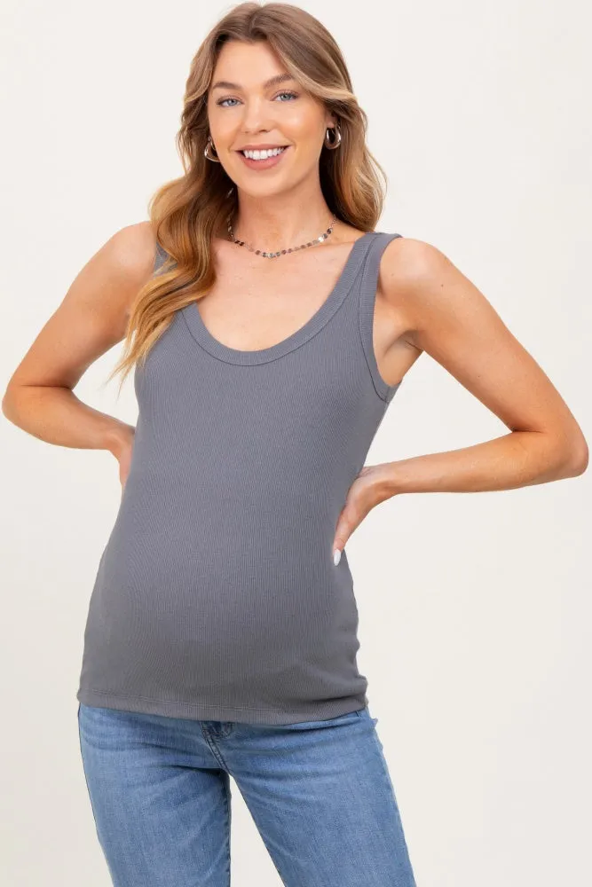 Charcoal Ribbed Basic Maternity Tank sold by Pinkblush product image thumbnail 2