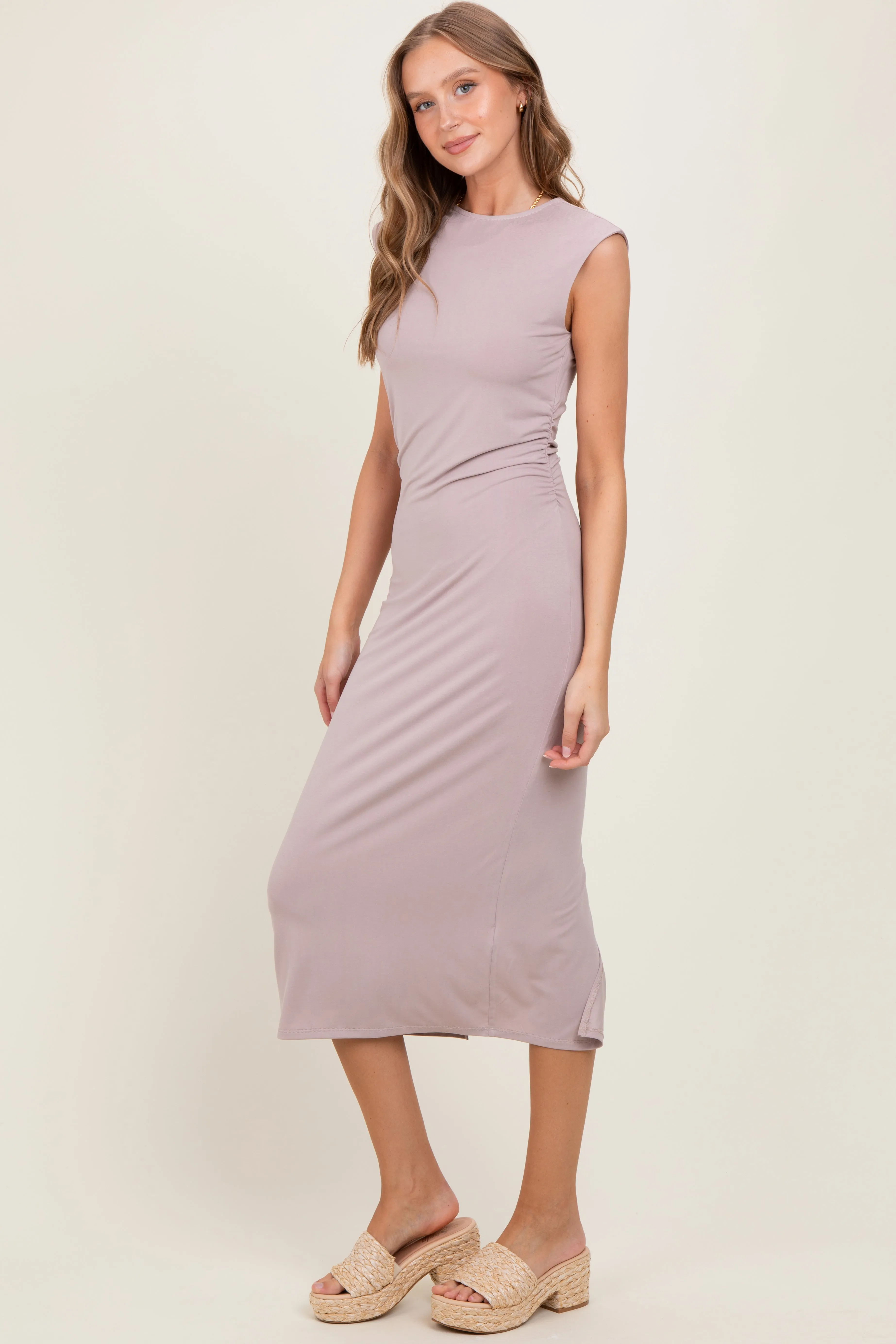 Light Pink Sleeveless Side Ruched Midi Dress sold by Pinkblush product image thumbnail 3
