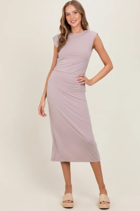 Light Pink Sleeveless Side Ruched Midi Dress sold by Pinkblush