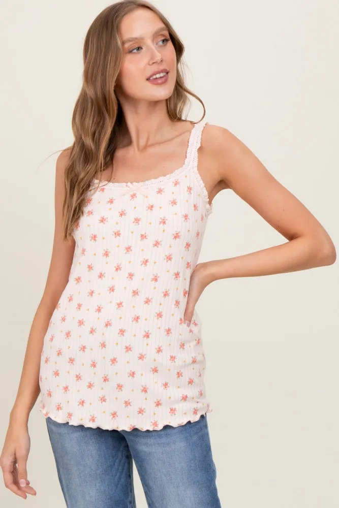 Peach Ditsy Floral Lace-Trim Tank Top sold by Pinkblush
