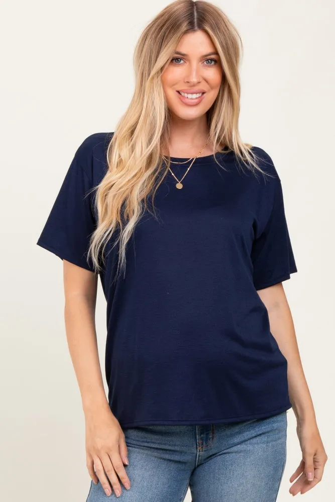 Navy Relaxed Fit Short Sleeve Maternity Tee sold by Pinkblush