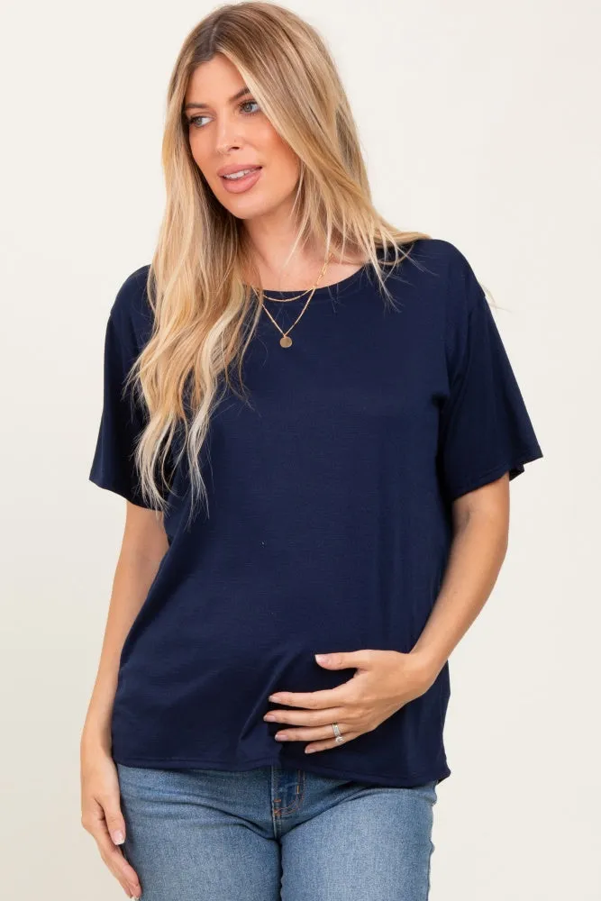 Navy Relaxed Fit Short Sleeve Maternity Tee sold by Pinkblush product image thumbnail 2