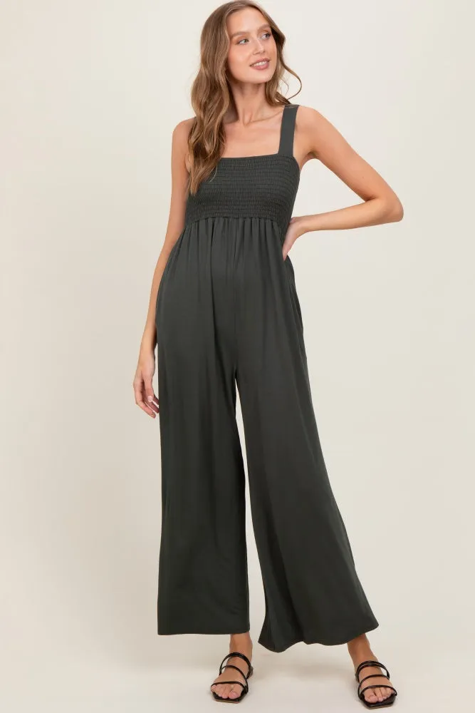 Olive Sleeveless Wide Leg Jumpsuit sold by Pinkblush