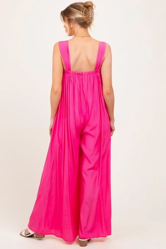 Pink Wide-Leg Sleeveless Bow Tie Straps Maternity Jumpsuit sold by Pinkblush product image thumbnail 3