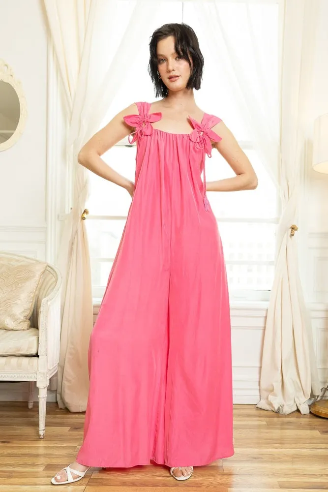 Pink Wide-Leg Sleeveless Bow Tie Straps Maternity Jumpsuit sold by Pinkblush product image thumbnail 4
