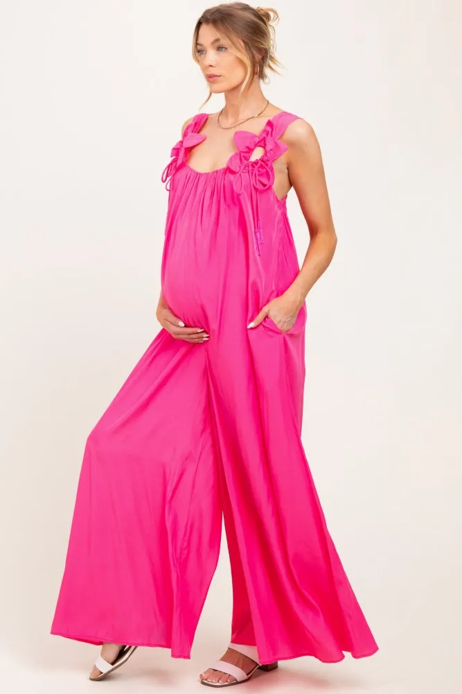 Pink Wide-Leg Sleeveless Bow Tie Straps Maternity Jumpsuit sold by Pinkblush product image thumbnail 2