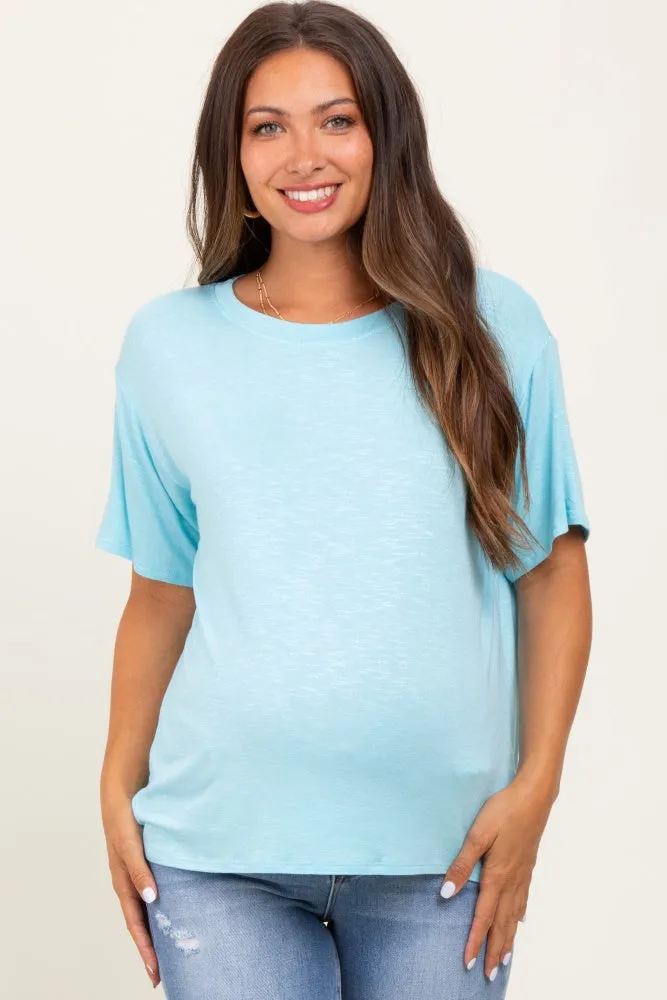 Light Blue Relaxed Fit Short Sleeve Maternity Tee sold by Pinkblush