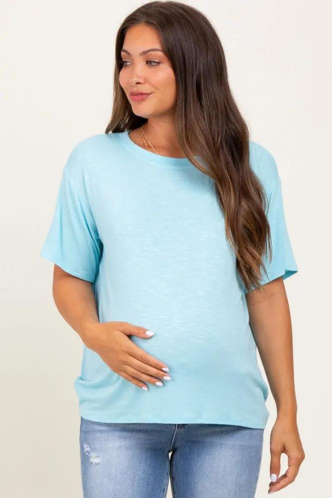 Light Blue Relaxed Fit Short Sleeve Maternity Tee sold by Pinkblush product image thumbnail 2