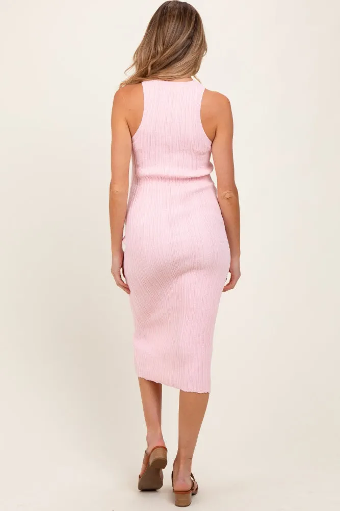 Light Pink Round Neck Bodycon Ribbed Knit Maternity Midi Dress sold by Pinkblush product image thumbnail 3