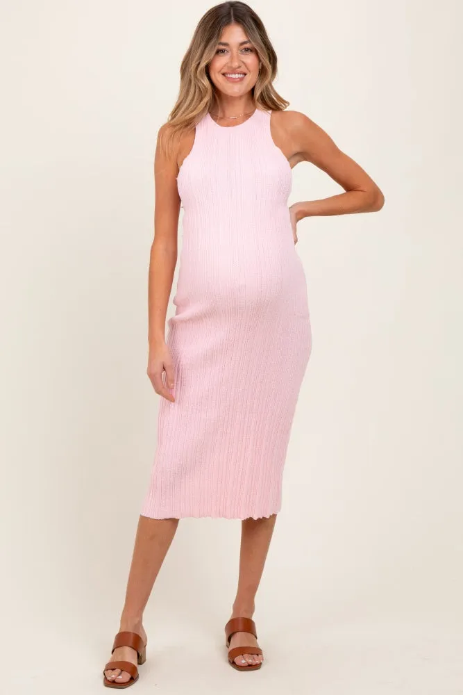 Light Pink Round Neck Bodycon Ribbed Knit Maternity Midi Dress sold by Pinkblush
