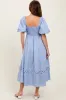 Blue Wavy Trim Puff Sleeve Midi Dress sold by Pinkblush