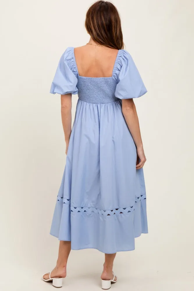 Blue Wavy Trim Puff Sleeve Midi Dress sold by Pinkblush product image thumbnail 4