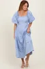 Blue Wavy Trim Puff Sleeve Midi Dress sold by Pinkblush