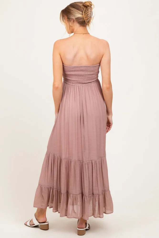 Mauve Smocked Strapless Front Tie Maternity Maxi Dress sold by Pinkblush product image thumbnail 4