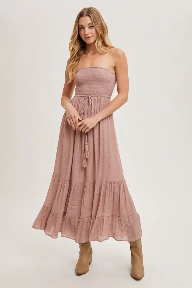 Mauve Smocked Strapless Front Tie Maternity Maxi Dress sold by Pinkblush product image thumbnail 5