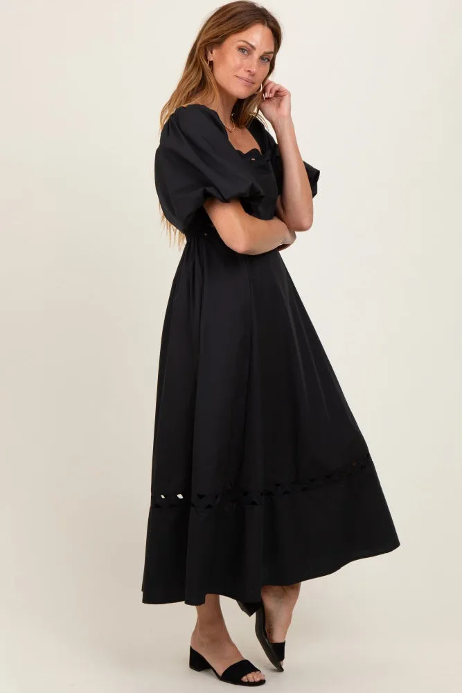Black Wavy Trim Puff Sleeve Midi Dress sold by Pinkblush product image thumbnail 3