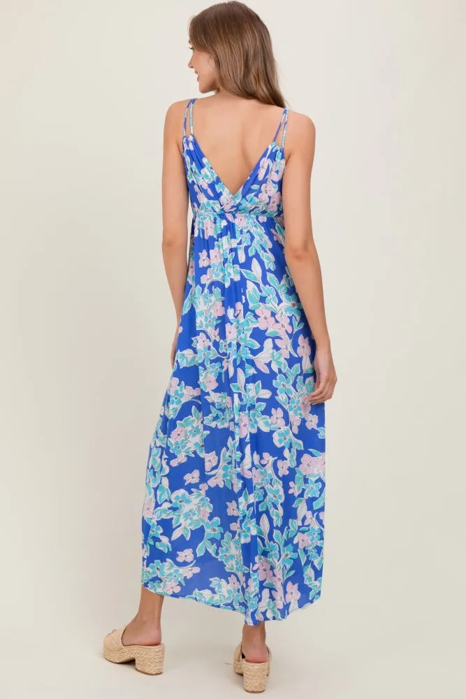 Blue Floral V-Neck Double Strap Maxi Dress sold by Pinkblush product image thumbnail 4