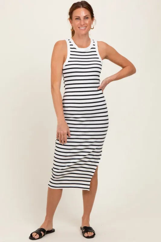 White/Black Striped Sleeveless Fitted Midi Dress sold by Pinkblush