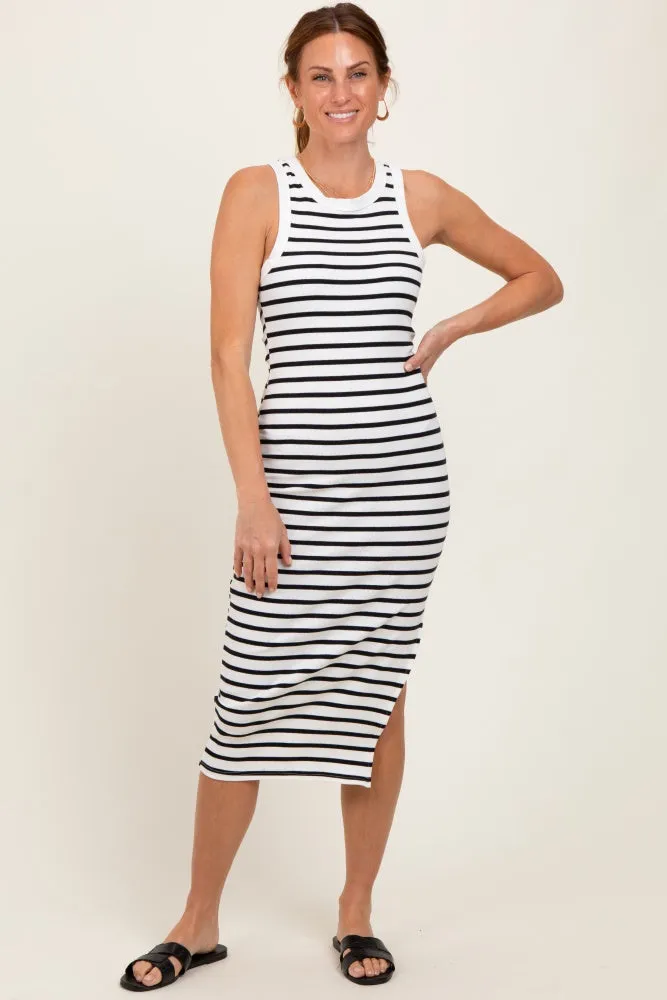 White/Black Striped Sleeveless Fitted Midi Dress sold by Pinkblush