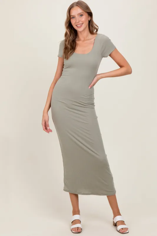 Sage Double Layered Ribbed Scoop Neck Maxi Dress sold by Pinkblush