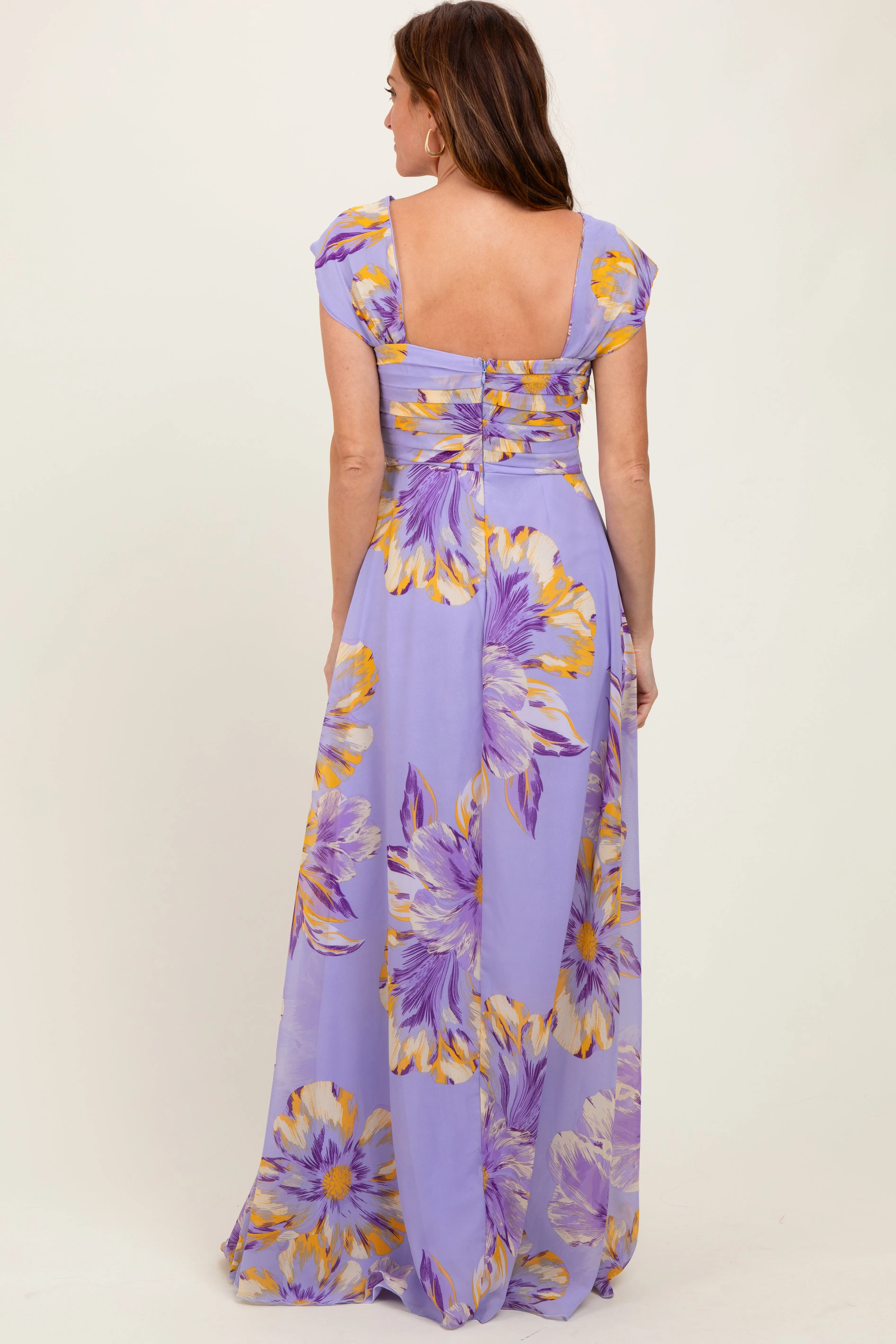 Lavender Floral Chiffon Off Shoulder Maxi Dress sold by Pinkblush product image thumbnail 4