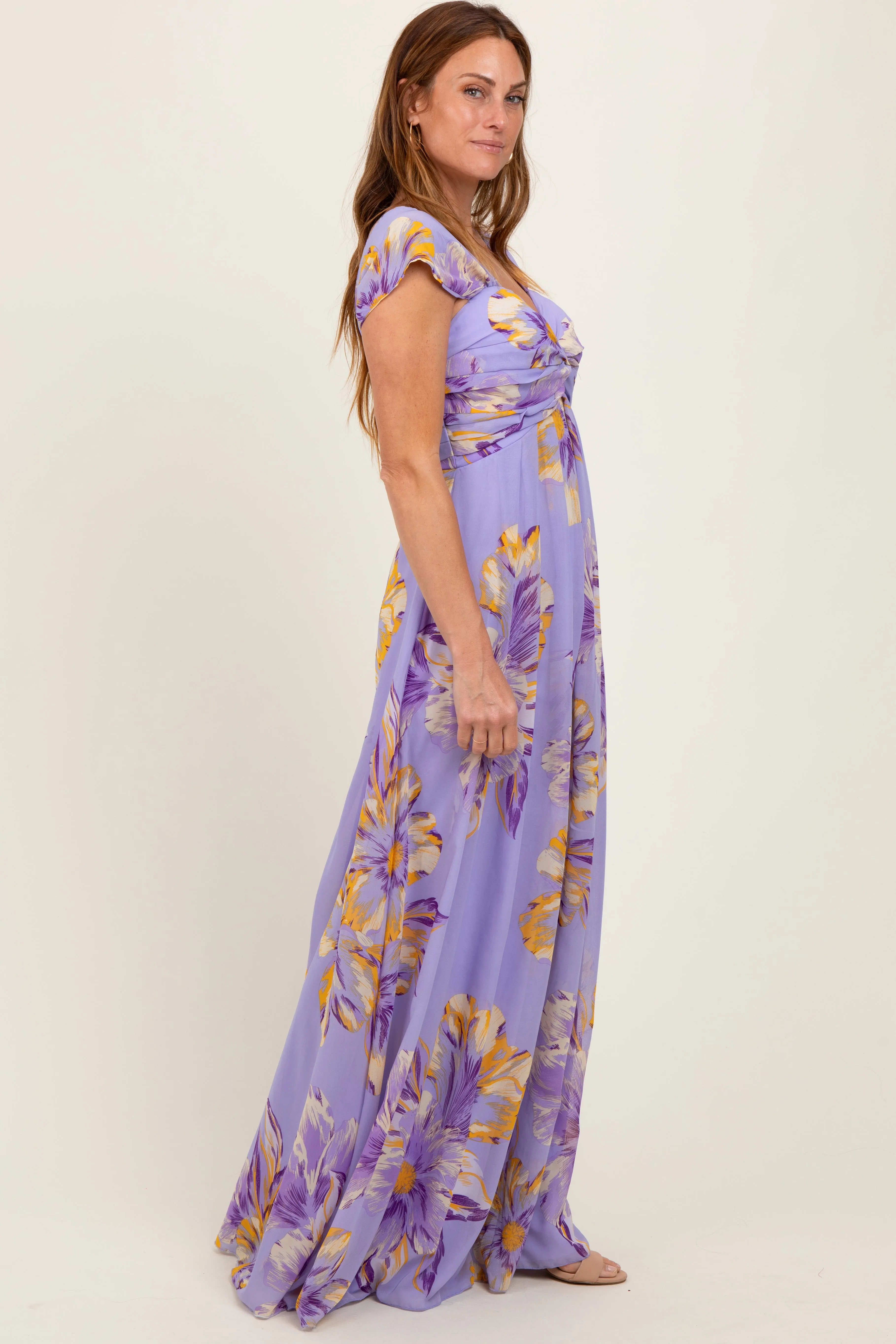 Lavender Floral Chiffon Off Shoulder Maxi Dress sold by Pinkblush product image thumbnail 3