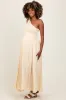 Cream Smocked One Shoulder Maternity Maxi Dress sold by Pinkblush