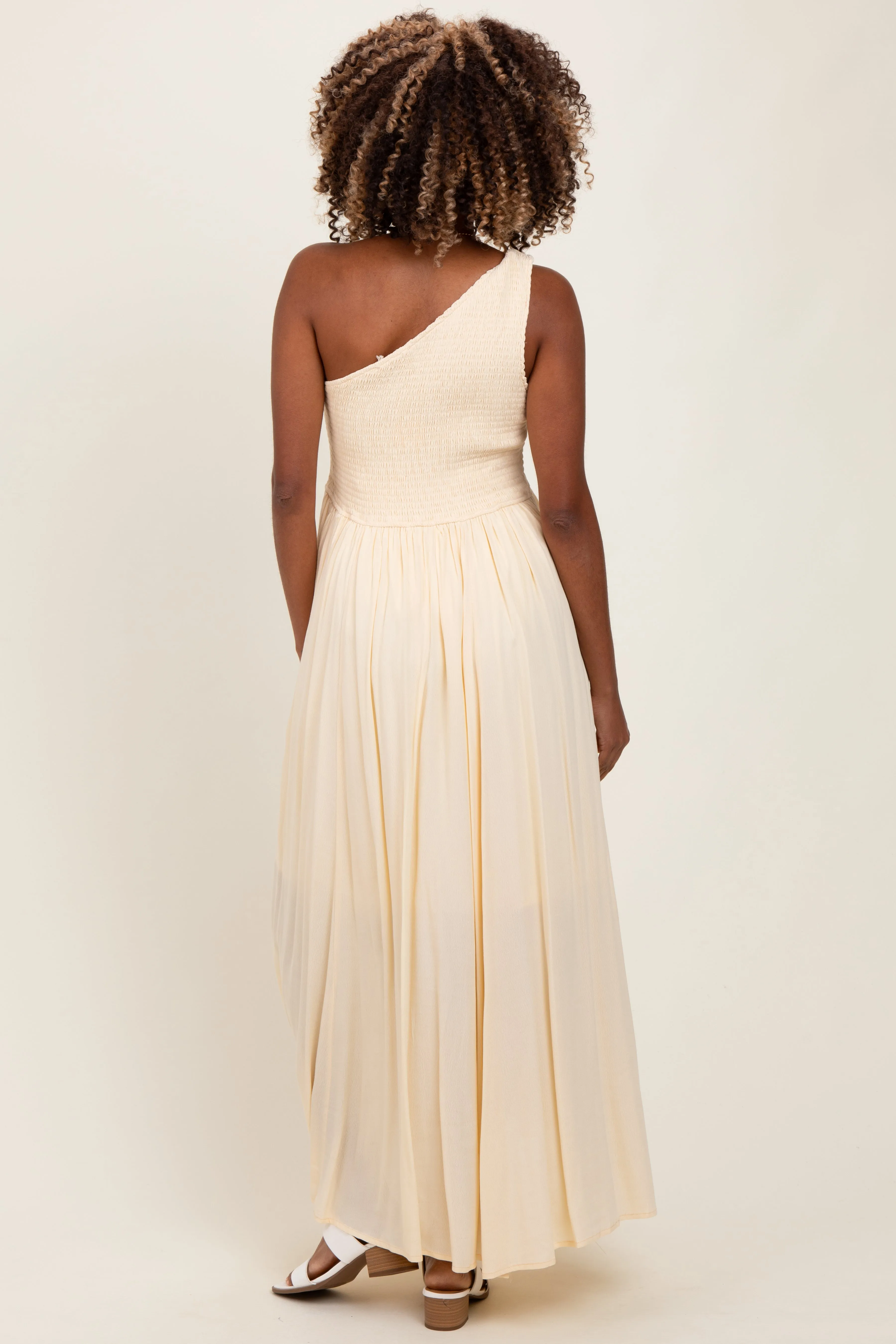 Cream Smocked One Shoulder Maternity Maxi Dress sold by Pinkblush product image thumbnail 3