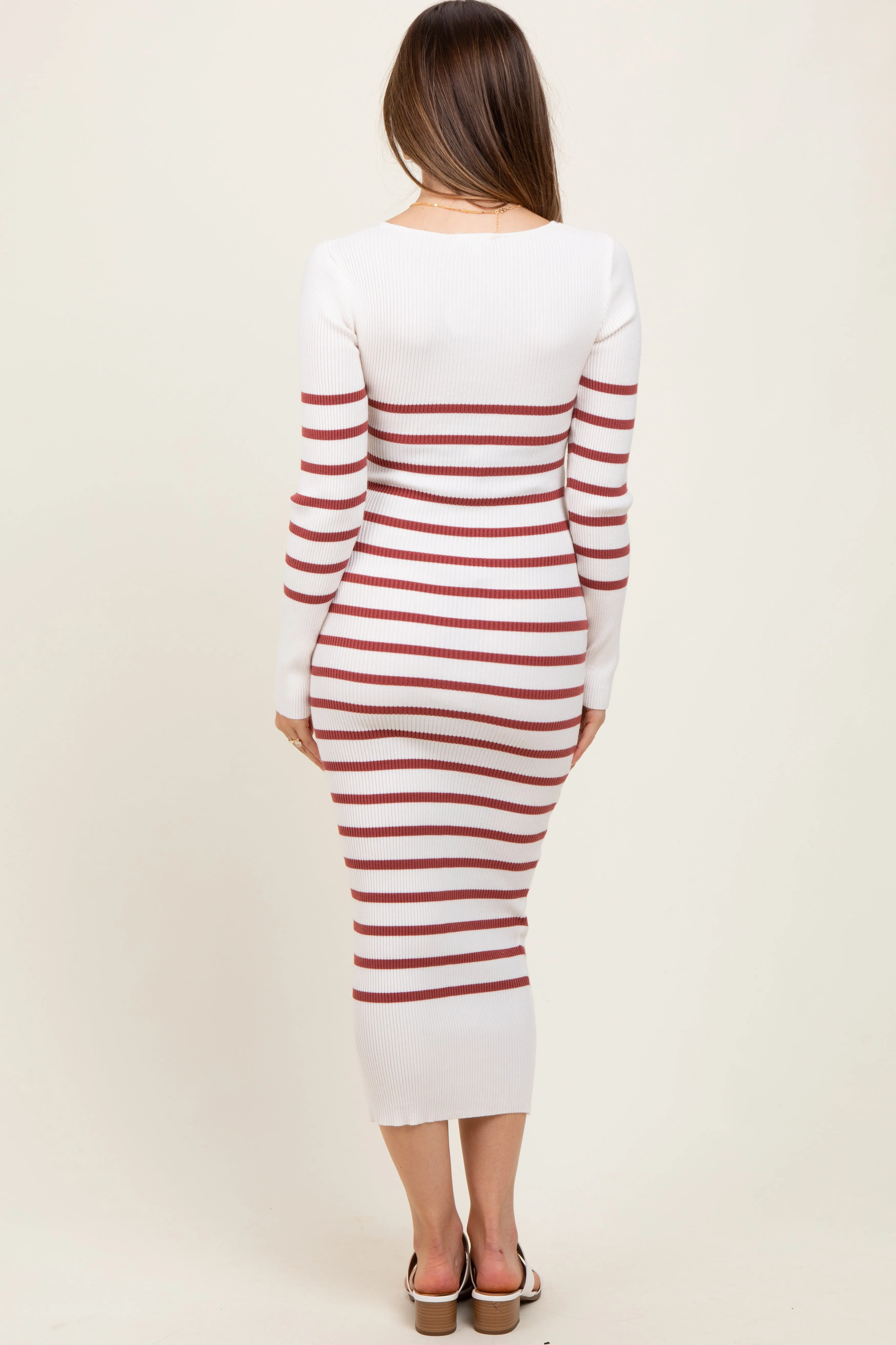 Mauve Ribbed Knit Striped Long Sleeve Maternity Sweater Dress sold by Pinkblush product image thumbnail 3
