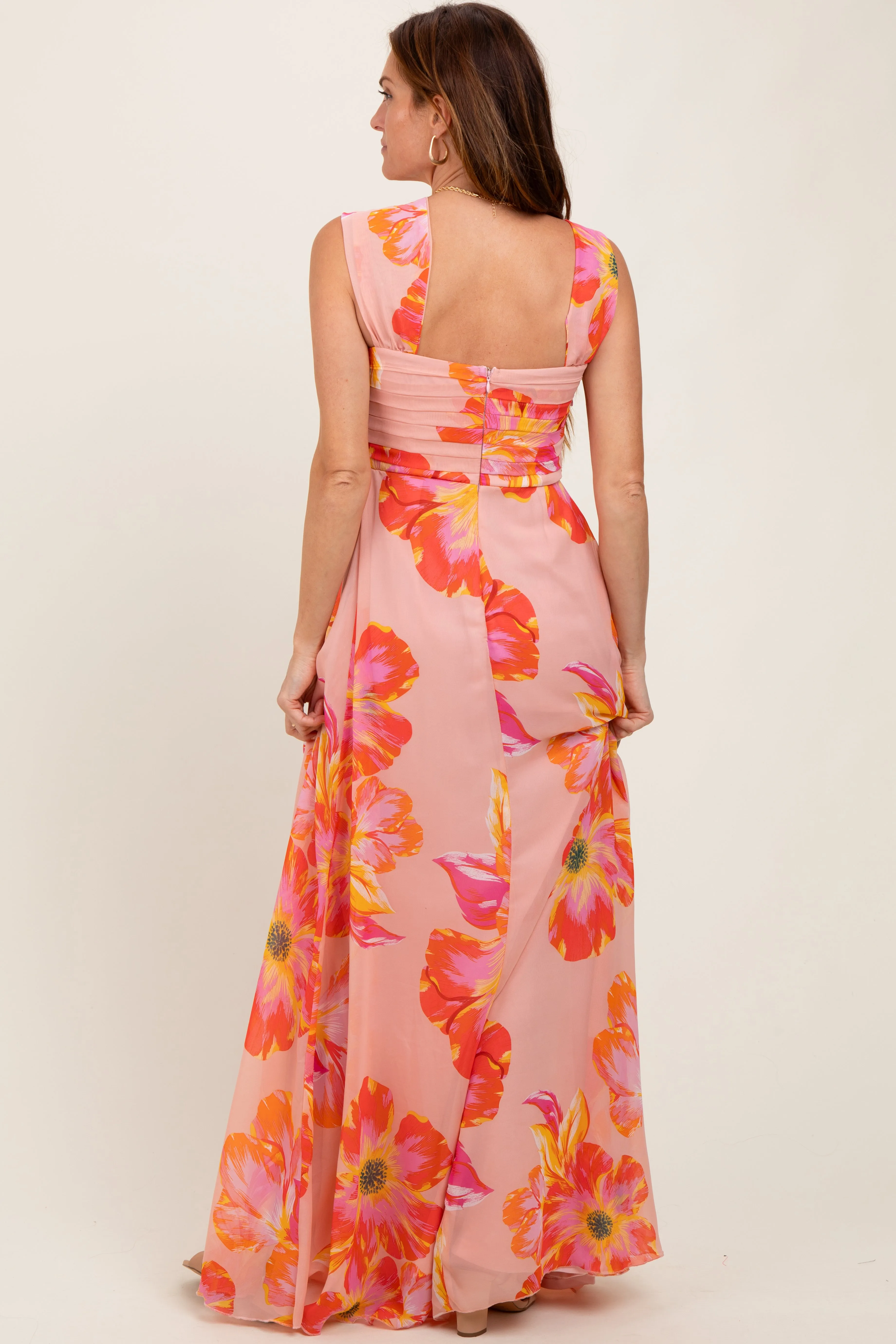 Peach Floral Chiffon Off Shoulder Maxi Dress sold by Pinkblush product image thumbnail 4