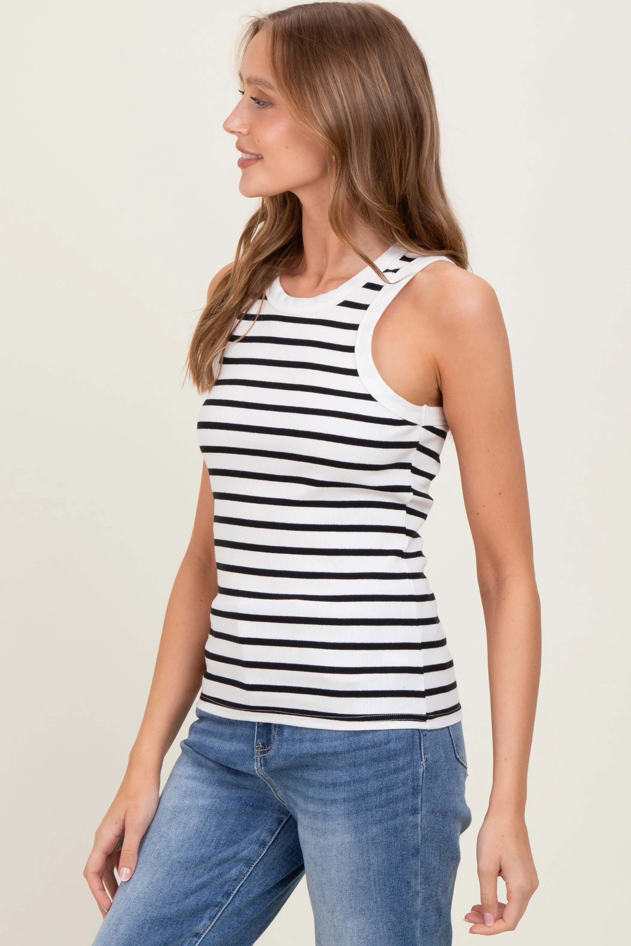 White/Black Striped Sleeveless Tank Top sold by Pinkblush product image thumbnail 3
