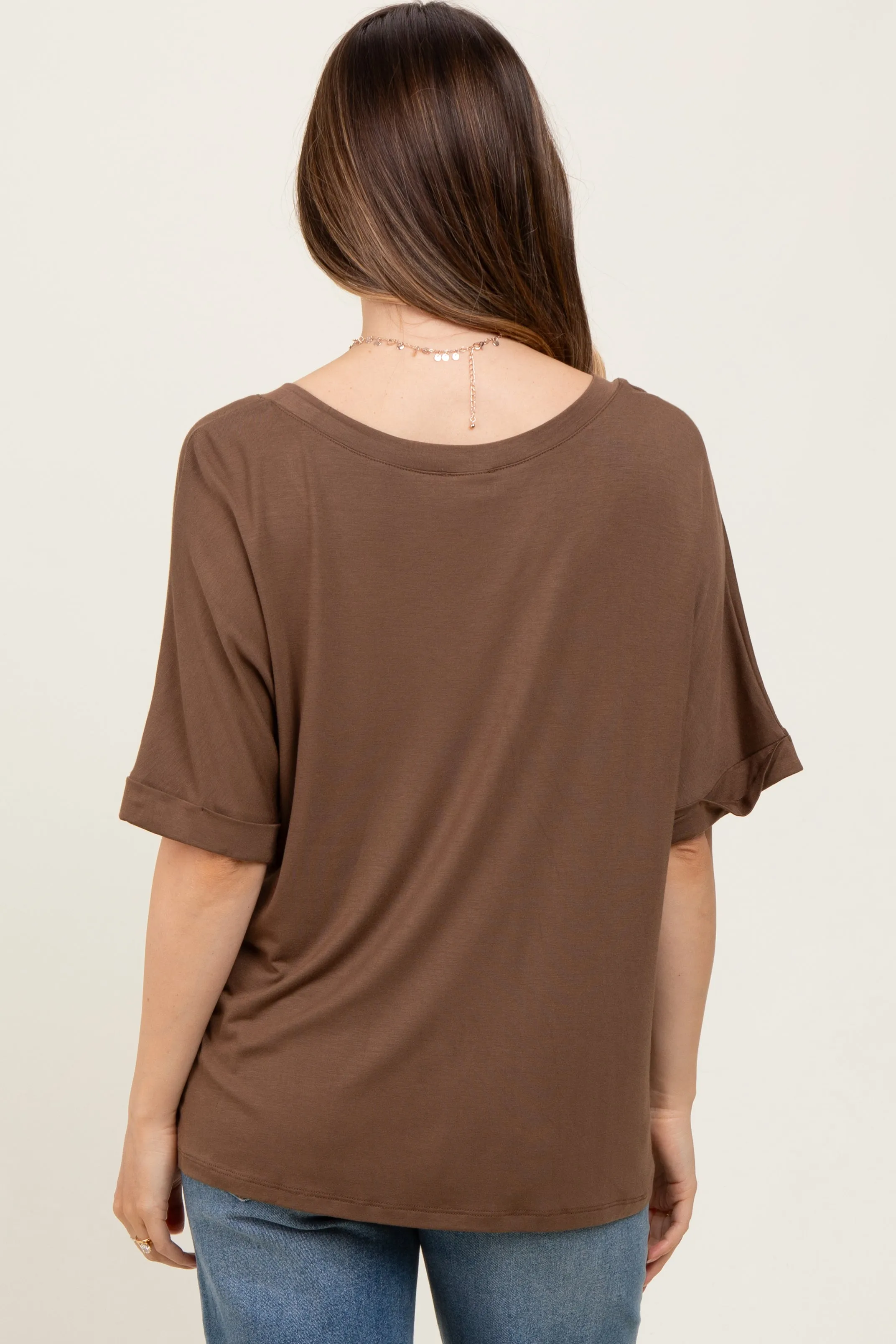 Mocha Oversized V-Neck Front Pocket Maternity T-Shirt sold by Pinkblush product image thumbnail 3