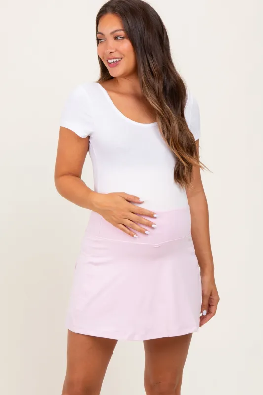Pink Back Pleat Maternity Skort sold by Pinkblush