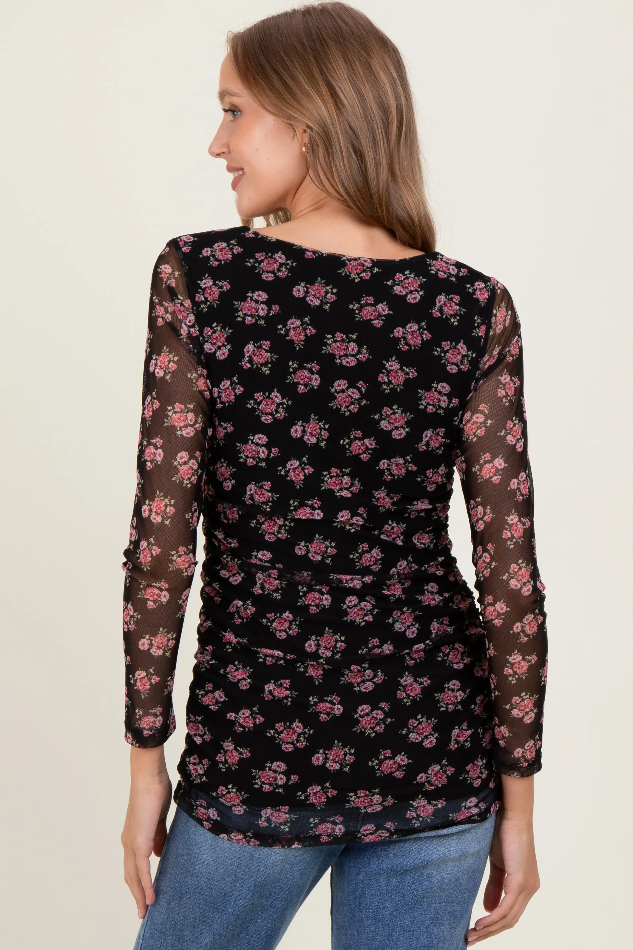 Black Square Neck Sheer Sleeve Floral Top sold by Pinkblush product image thumbnail 3