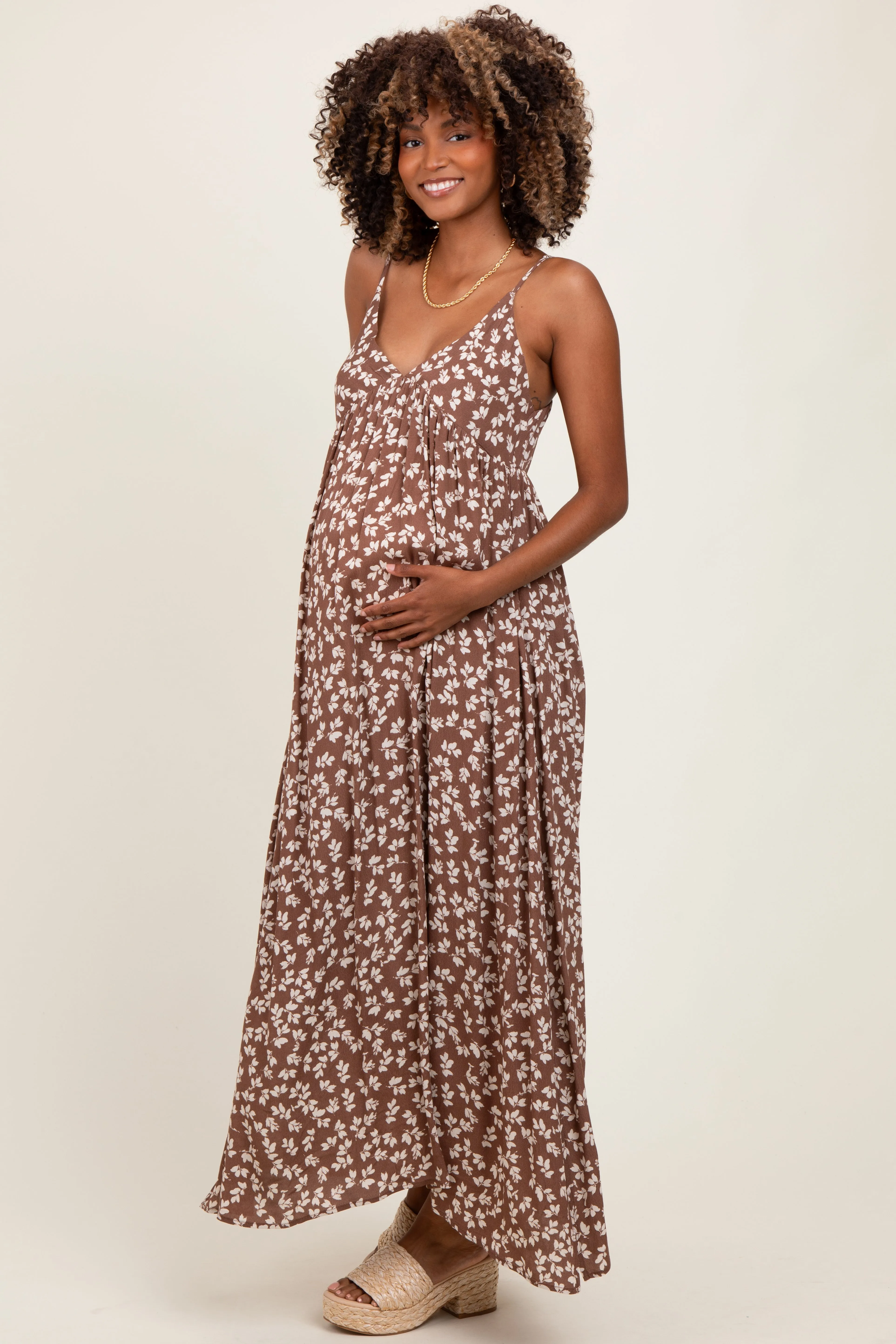 Mocha Floral V-Neck Maternity Maxi Dress sold by Pinkblush product image thumbnail 2