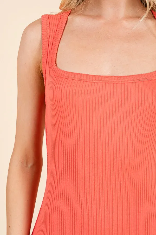 Coral Ribbed Square Neck Sleeveless Maxi Dress sold by Pinkblush product image thumbnail 4